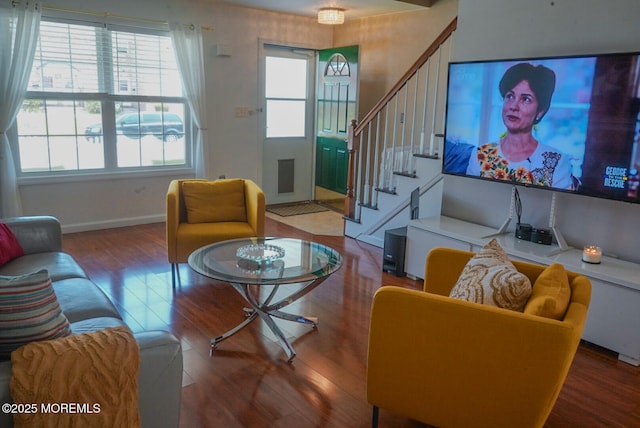 living room with hardwood / wood-style flooring