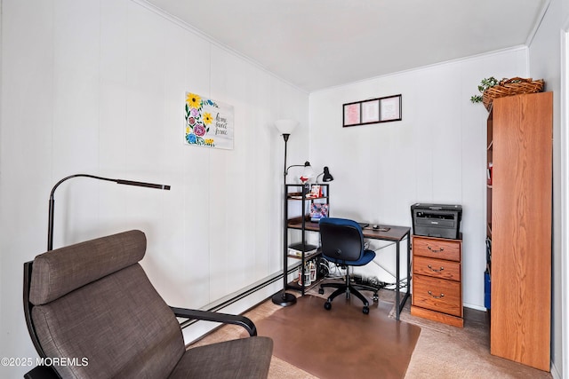 home office with crown molding