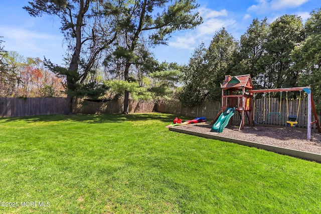 view of yard with a playground