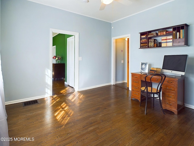 78 Lake Ave, Ocean Grove, NJ 07756 - office space with a ceiling fan, baseboards, visible vents, and hardwood / wood-style floors