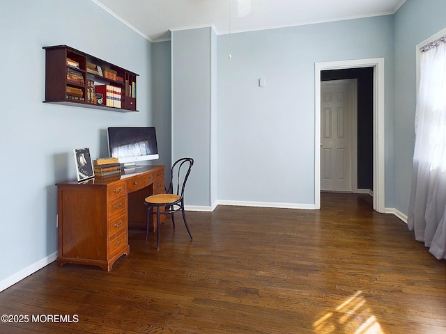 78 Lake Ave, Ocean Grove, NJ 07756 - office area featuring dark wood-style floors, crown molding, and baseboards