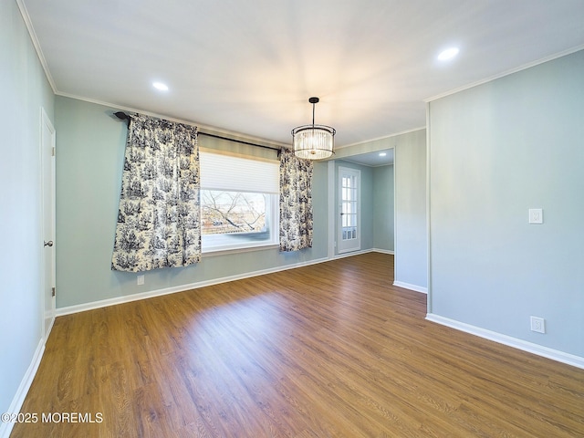 78 Lake Ave, Ocean Grove, NJ 07756 - spare room featuring baseboards, recessed lighting, wood finished floors, and crown molding