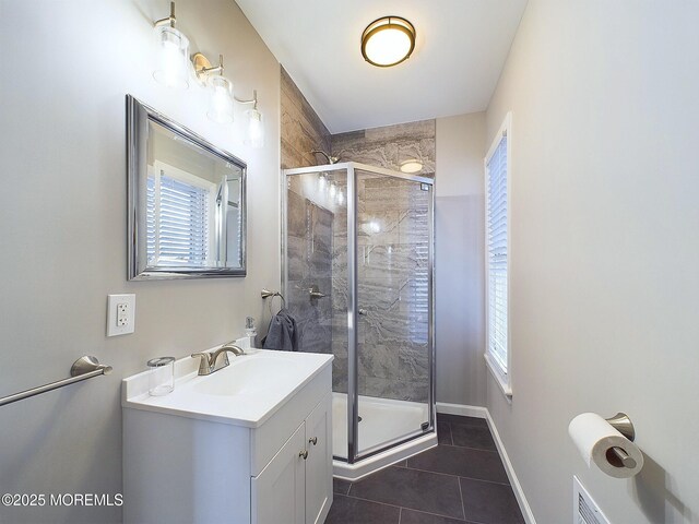78 Lake Ave, Ocean Grove, NJ 07756 - full bath featuring baseboards, a shower stall, vanity, and tile patterned floors