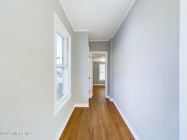 78 Lake Ave, Ocean Grove, NJ 07756 - hallway featuring baseboards, wood finished floors, and ornamental molding