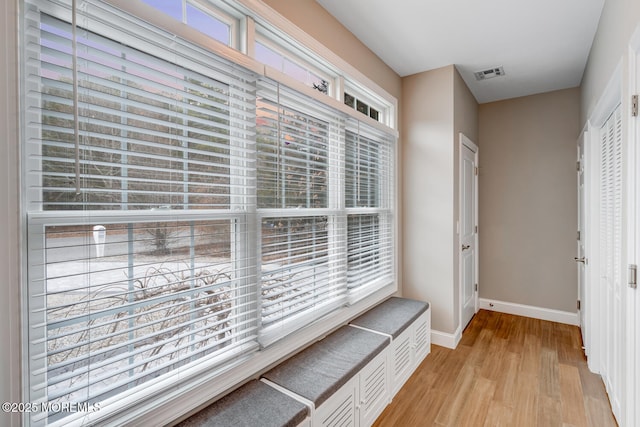 interior space with light hardwood / wood-style flooring