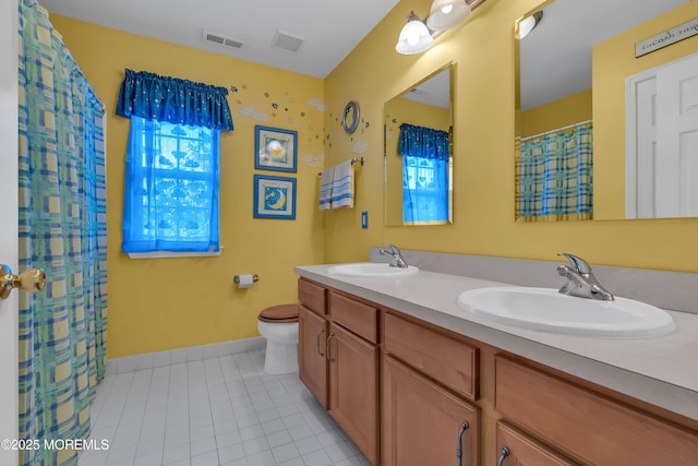 full bathroom featuring visible vents, toilet, and a sink