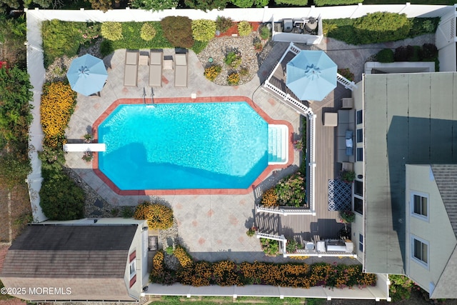 view of swimming pool featuring a patio area