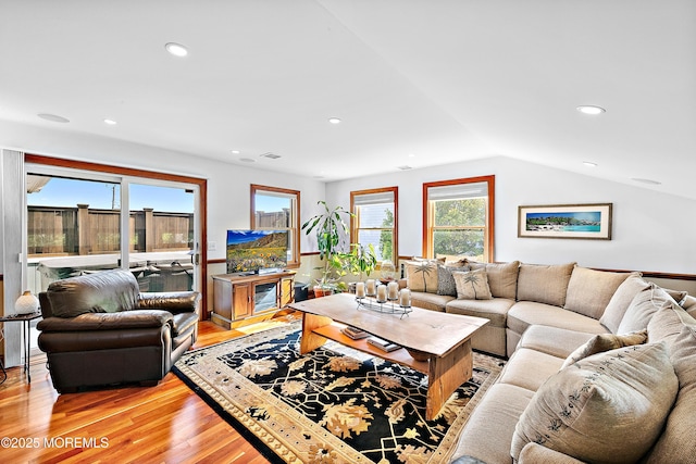 605 Broadway, Barnegat Light, NJ 08006 - living room with recessed lighting, visible vents, light wood-style flooring, and vaulted ceiling