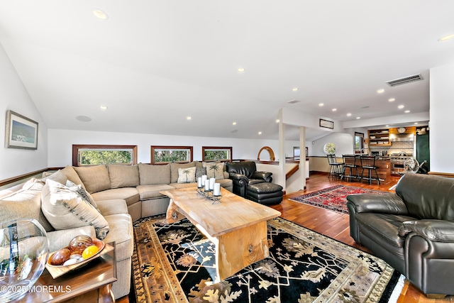 605 Broadway, Barnegat Light, NJ 08006 - living area featuring visible vents, recessed lighting, lofted ceiling, and wood finished floors