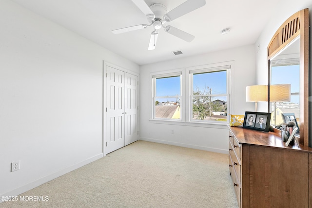 605 Broadway, Barnegat Light, NJ 08006 - bedroom with visible vents, ceiling fan, baseboards, carpet floors, and a closet