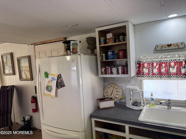 kitchen featuring a sink and freestanding refrigerator