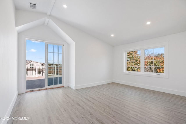 interior space with recessed lighting, baseboards, visible vents, and light wood finished floors