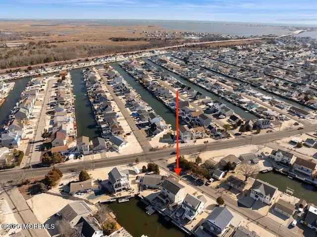 aerial view with a water view