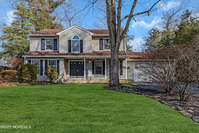 view of front of home featuring a front lawn and an attached garage