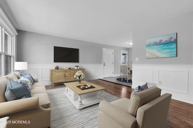 living area featuring dark wood-type flooring