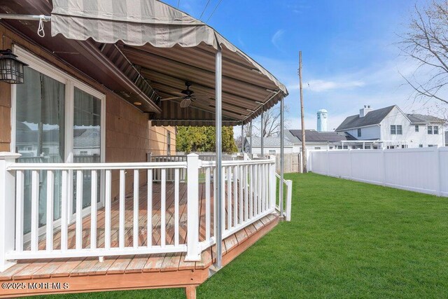 view of yard featuring a ceiling fan and a fenced backyard