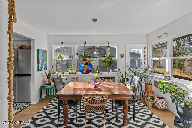 dining area featuring wood finished floors and a wealth of natural light