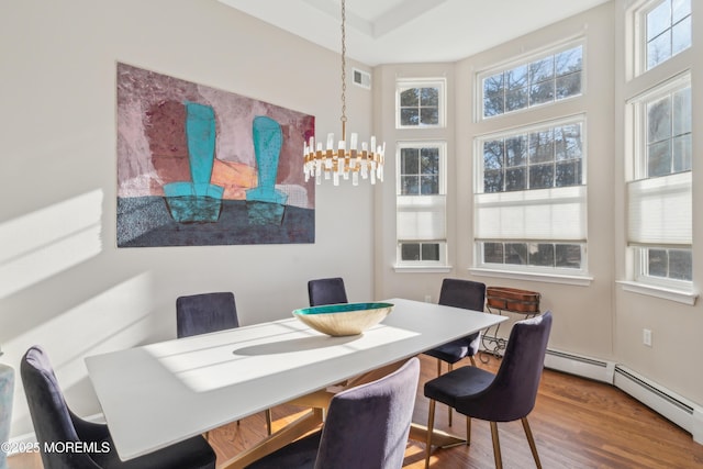 dining space featuring wood finished floors and visible vents