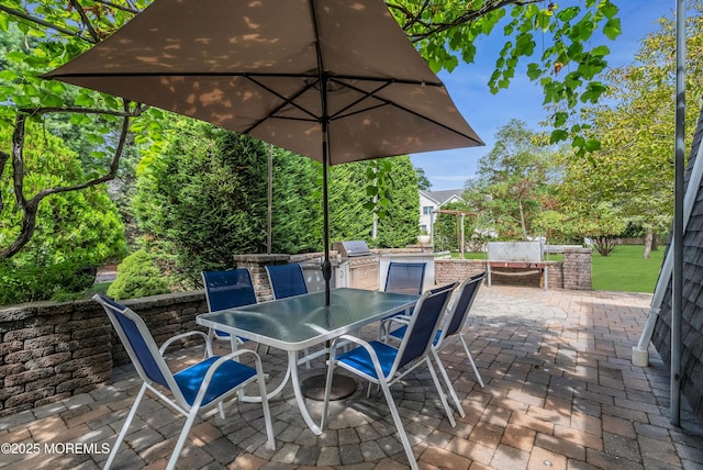 view of patio featuring outdoor dining area and exterior kitchen