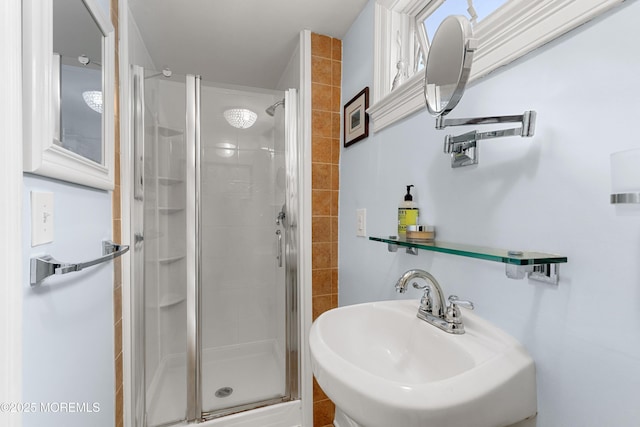 full bathroom featuring a shower stall and a sink