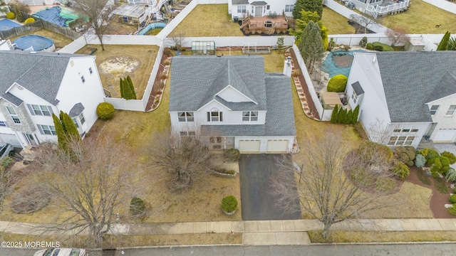 aerial view with a residential view