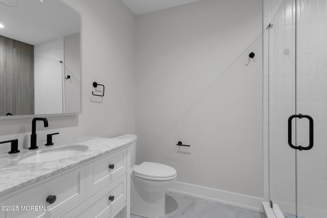 121 Black Point Rd, Rumson, NJ 07760 - bathroom featuring vanity, a shower stall, and marble finish flooring