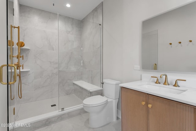 121 Black Point Rd, Rumson, NJ 07760 - full bathroom featuring vanity, a shower stall, and marble look tile flooring