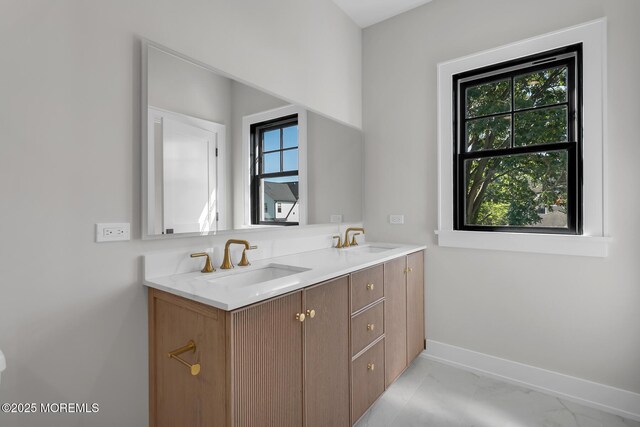 121 Black Point Rd, Rumson, NJ 07760 - full bath featuring double vanity and marble look tile flooring