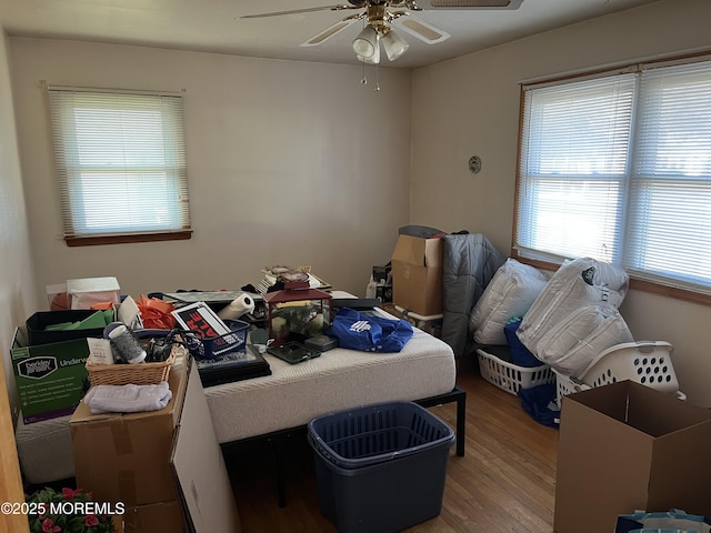 bedroom featuring a ceiling fan and light wood-style floors