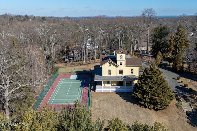 bird's eye view featuring a view of trees