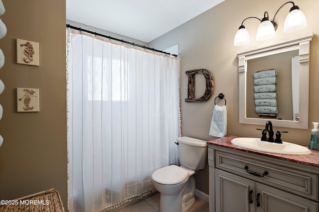 bathroom featuring toilet, tile patterned flooring, and vanity