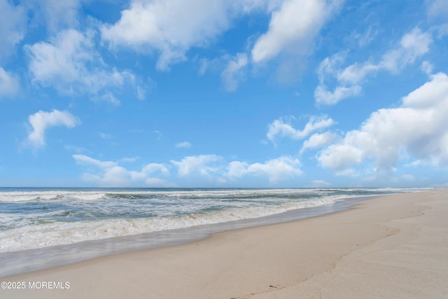 view of water feature with a beach view