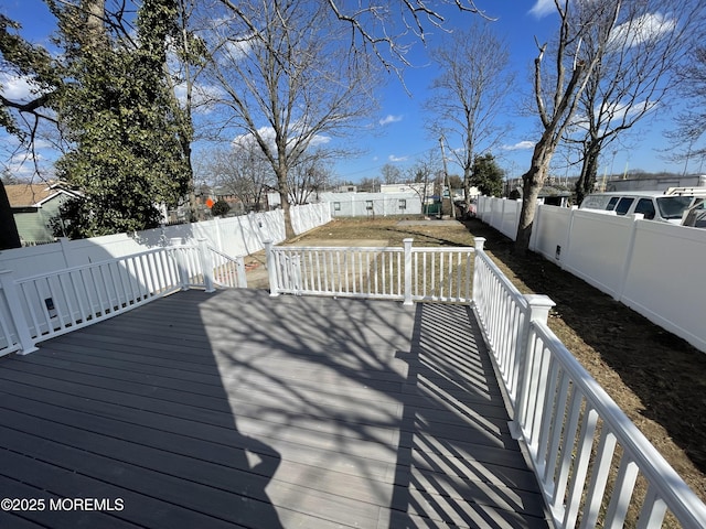 deck with a fenced backyard