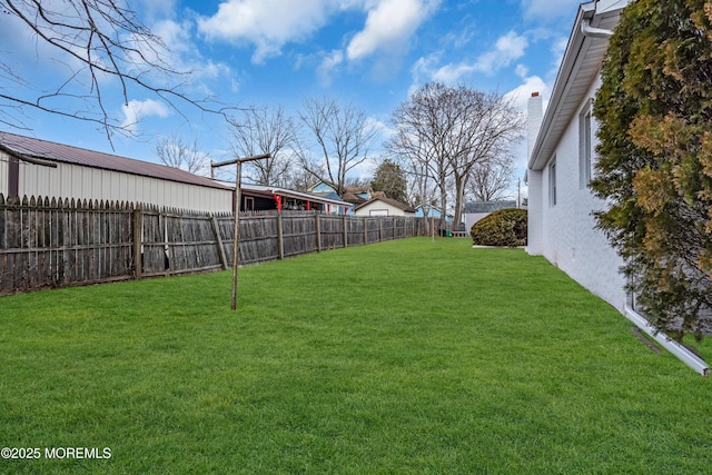 view of yard with a fenced backyard