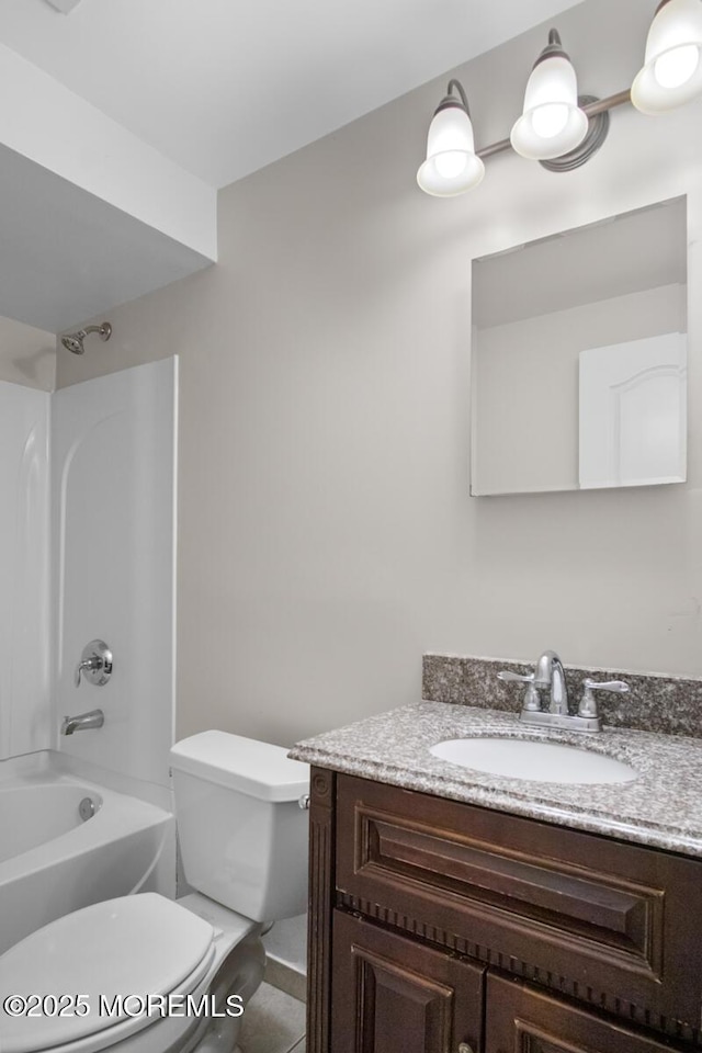 full bathroom with toilet, shower / bath combination, and vanity