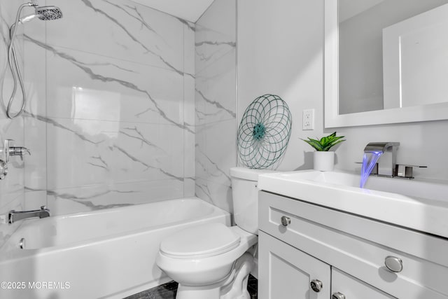 full bathroom with vanity, toilet, and bathing tub / shower combination