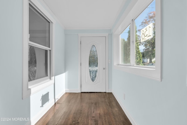 138 Summit Ave, Neptune City, NJ 07753 - doorway featuring dark wood-type flooring, ornamental molding, and baseboards