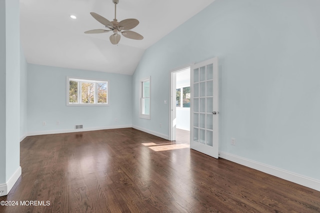 138 Summit Ave, Neptune City, NJ 07753 - unfurnished room featuring visible vents, wood finished floors, baseboards, a ceiling fan, and vaulted ceiling