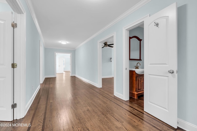 138 Summit Ave, Neptune City, NJ 07753 - hallway featuring baseboards, ornamental molding, and a sink