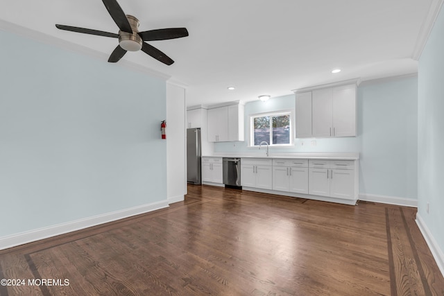 138 Summit Ave, Neptune City, NJ 07753 - unfurnished living room featuring crown molding, recessed lighting, baseboards, and ceiling fan