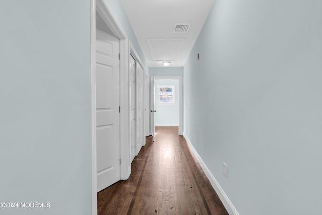 138 Summit Ave, Neptune City, NJ 07753 - hallway with baseboards, visible vents, attic access, and dark wood-type flooring