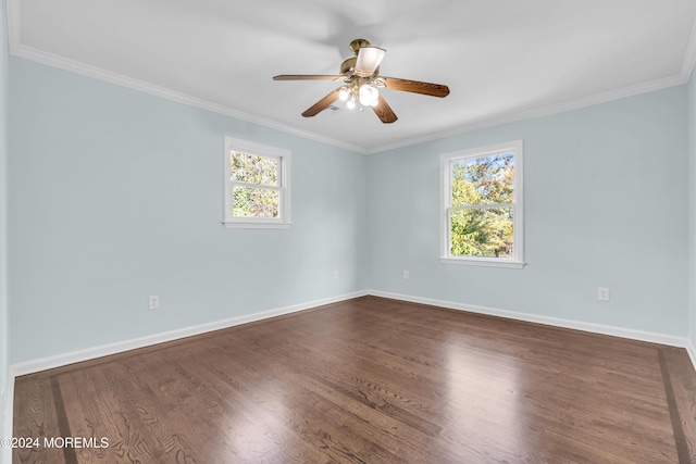 138 Summit Ave, Neptune City, NJ 07753 - spare room featuring crown molding, a ceiling fan, baseboards, and dark wood-style floors