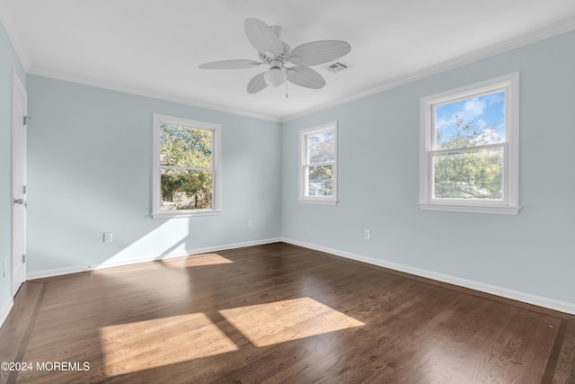 138 Summit Ave, Neptune City, NJ 07753 - empty room with visible vents, ornamental molding, baseboards, and dark wood-style flooring