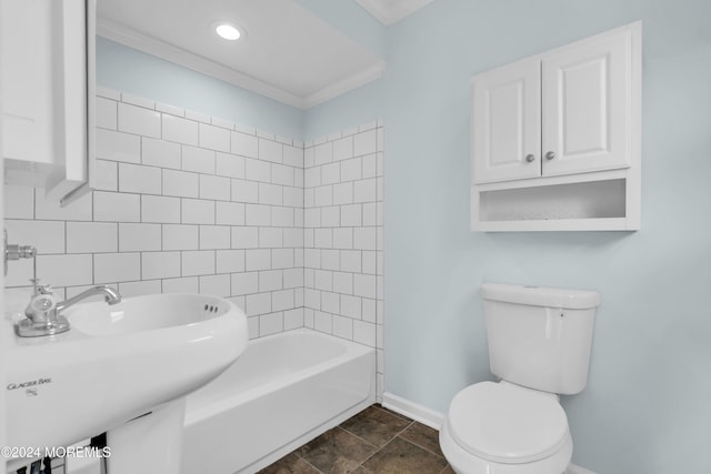138 Summit Ave, Neptune City, NJ 07753 - full bathroom with crown molding, a sink, toilet, baseboards, and decorative backsplash