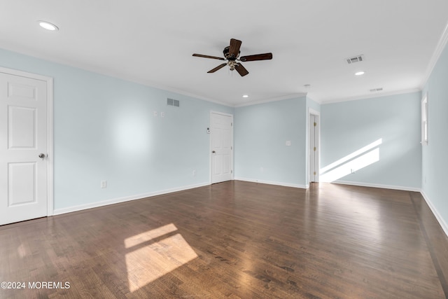 138 Summit Ave, Neptune City, NJ 07753 - spare room featuring crown molding, ceiling fan, dark wood-type flooring, and visible vents