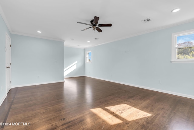 138 Summit Ave, Neptune City, NJ 07753 - unfurnished room with a ceiling fan, baseboards, dark wood finished floors, and ornamental molding