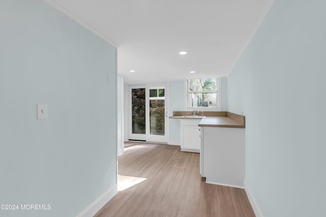 138 Summit Ave, Neptune City, NJ 07753 - corridor featuring baseboards, a sink, recessed lighting, and light wood-type flooring