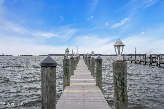 dock area featuring a water view and boat lift