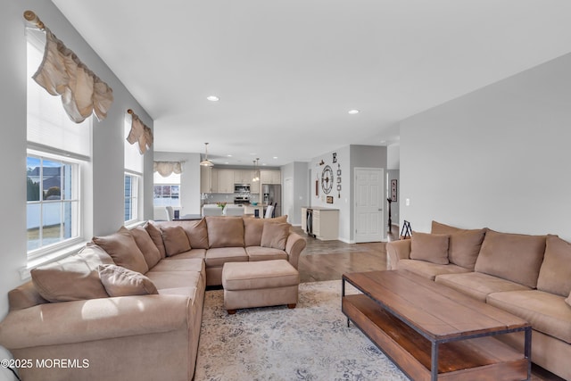 living room featuring recessed lighting