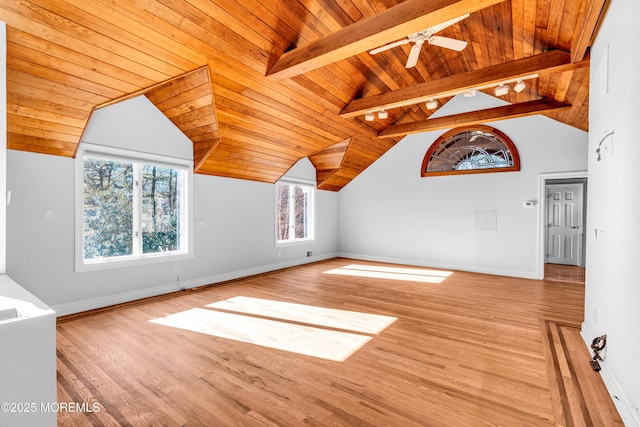 bonus room featuring wood finished floors, wood ceiling, and baseboards